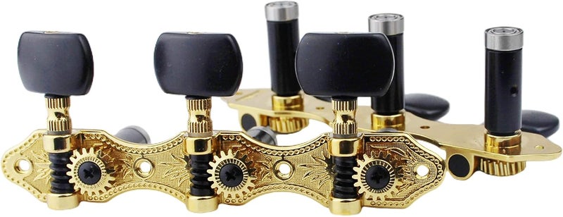guyker Classical Guitar Tuners, 1:18 Ratio Open Frame Style Acoustic Guitar Tuning Keys Steel String Pegs Machine Heads 2 Planks (3+3) (Gold, Black Button) - Image 4
